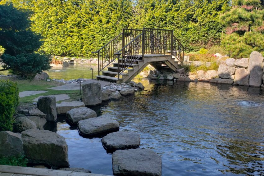 Waterscape garden with bridge